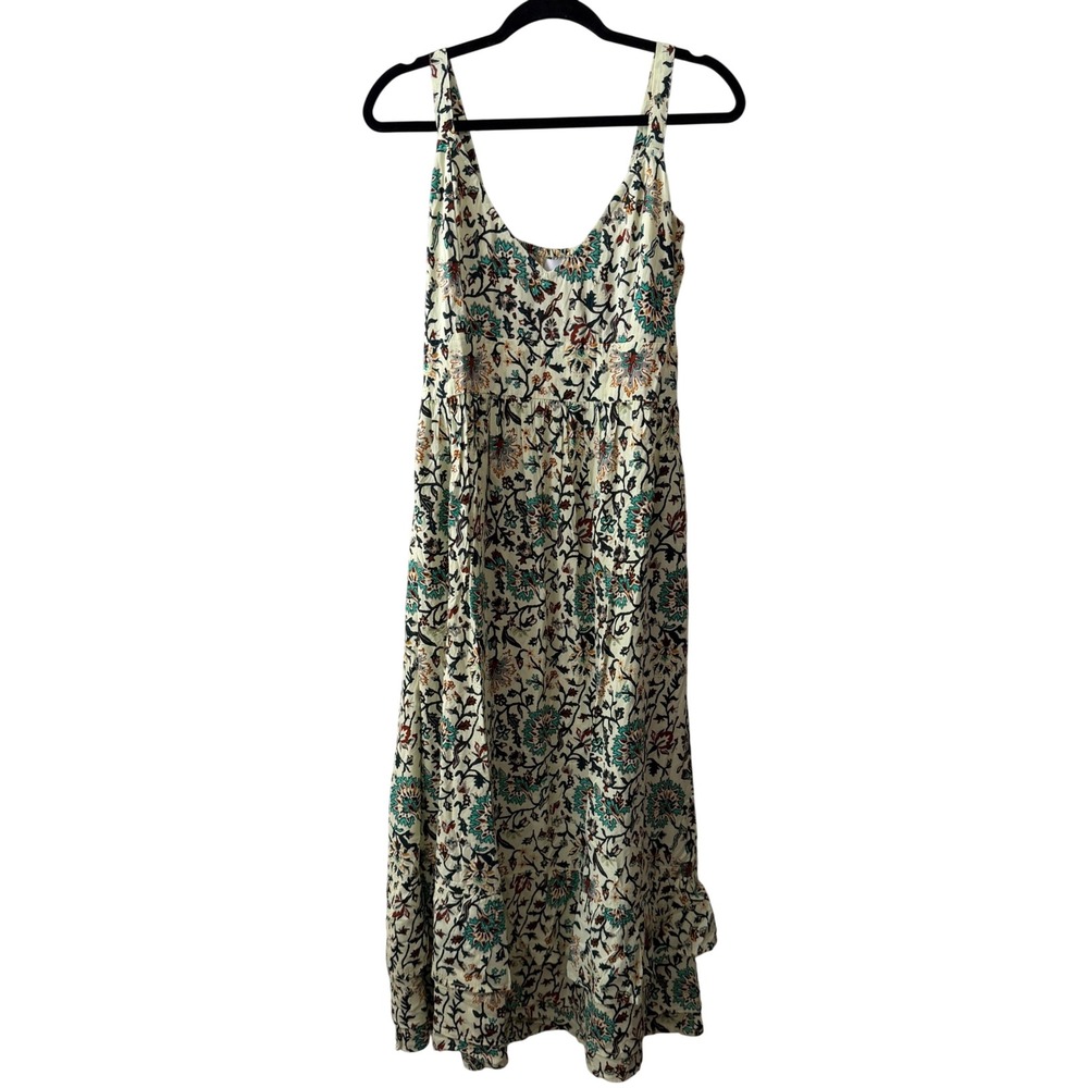 Raga Deema Midi Dress Green Floral Block Print Smocked Back V-Neck Boho - Picture 3 of 8